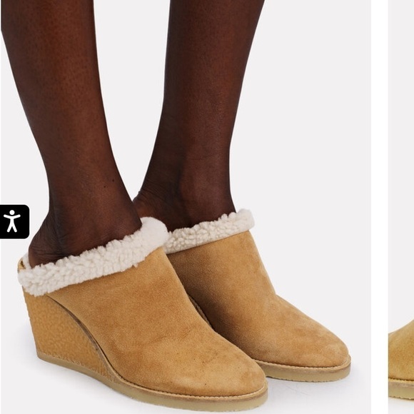 Isabel Marant's Tan Suede Leather Sherling 'Takita' Slip On Mule Wedges - Picture 13 of 13